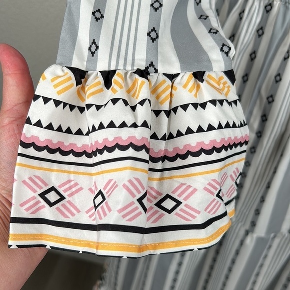 SHEIN Boho White & Gray Colorful Long Bell Sleeve Maxi Dress Size XS - Picture 4 of 8